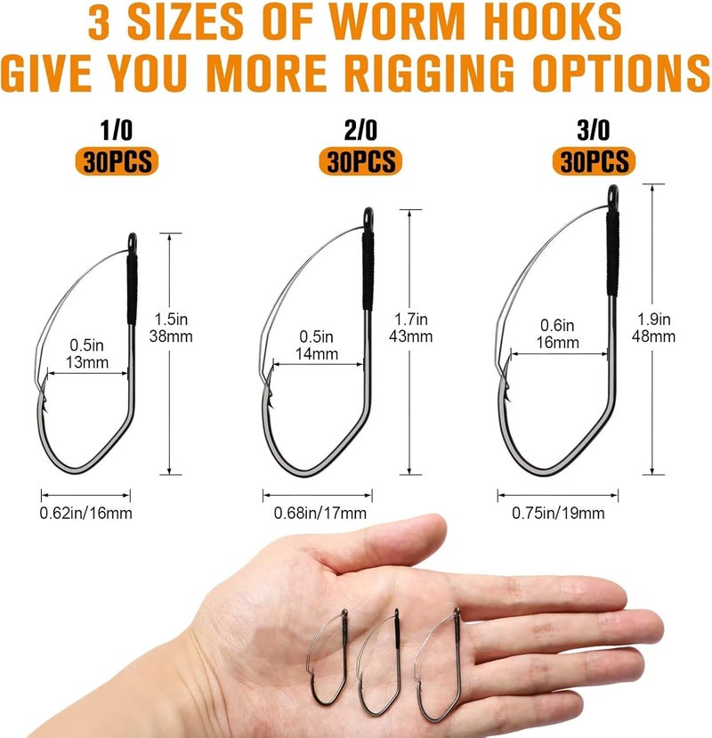 Dovesun Weedless Worm Hooks Wacky Rig Hooks Texas Rig Hooks 30PCS Professional V Bass Fishing Hooks for Freshwater Saltwater 1/0 2/0 3/0 - Image 5